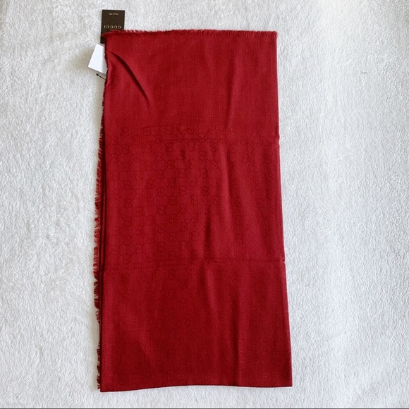 NWT Authentic Gucci Silk Wool Blend Large Square Scarf Shawl Maroon Red - Picture 3 of 7